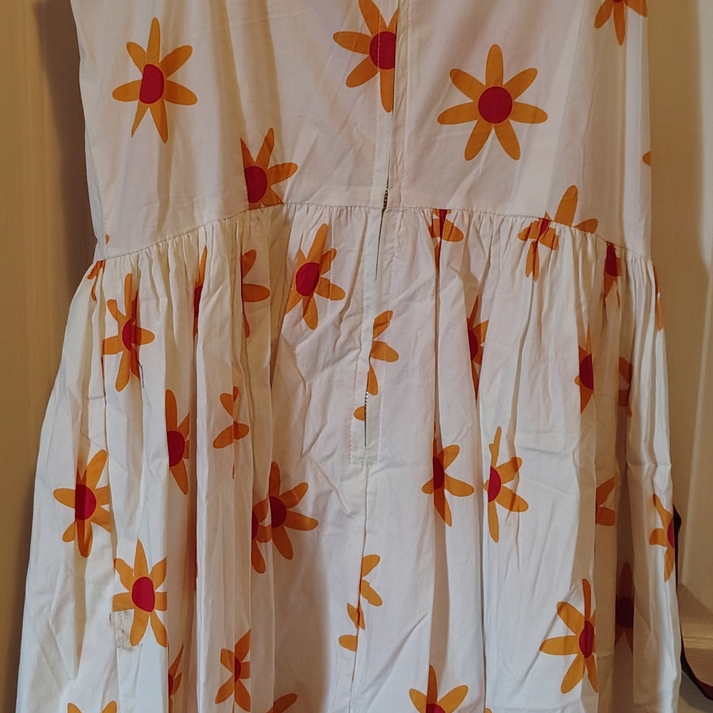Tatyana White Midi Dress with Orange Floral Pattern